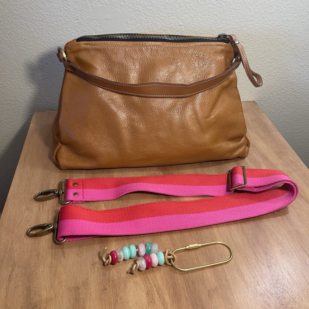 Parker Thatch Daily Bag Leather Woven Crossbody Strap Charm Holder Stacked Beads